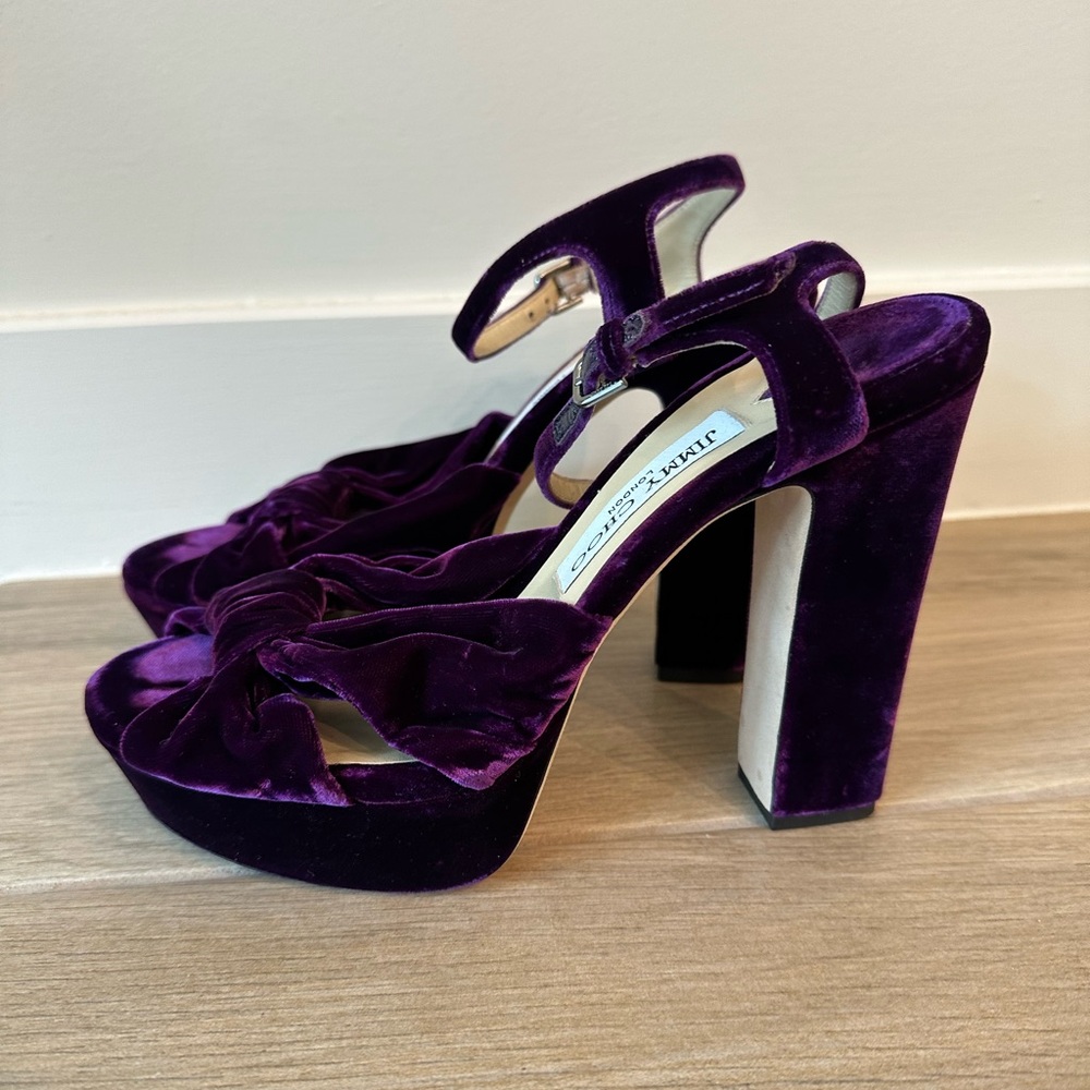 Jimmy Choo Deep Purple Velvet Platform Sandals